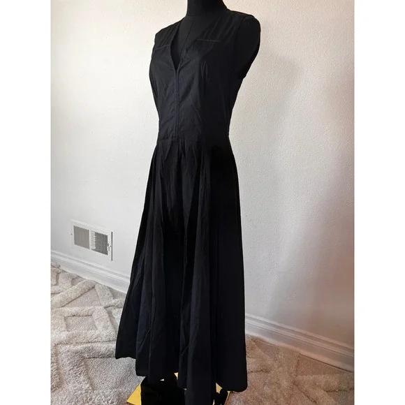 Madewell Black V-Neck Circle Seamed Maxi Dress Sleeveless Cotton NW050 Size 4 - Picture 4 of 8
